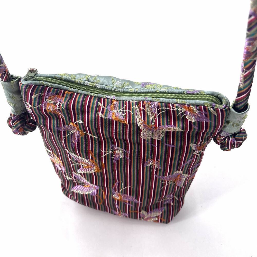Vintage Boho Festival Floral Embellished Colorful Silk & Velvet Crossbody Bag - Picture 6 of 9